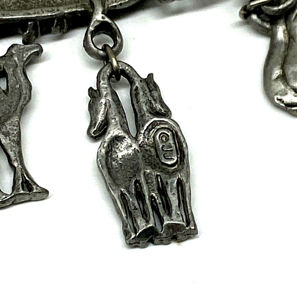 "JJ" Jonette Jewelry Silver Pewter 'NOAH'S ARK ~ Animal Charms' Pin Brooch Vtg - Picture 8 of 11
